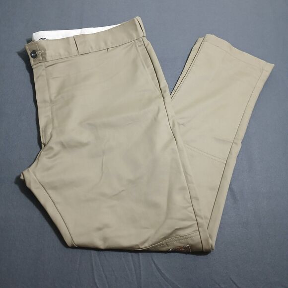 Dickies Men 42(44)X30 Tan Skinny Straight Double Knee Chino Cell Phone Pocket - Picture 1 of 15